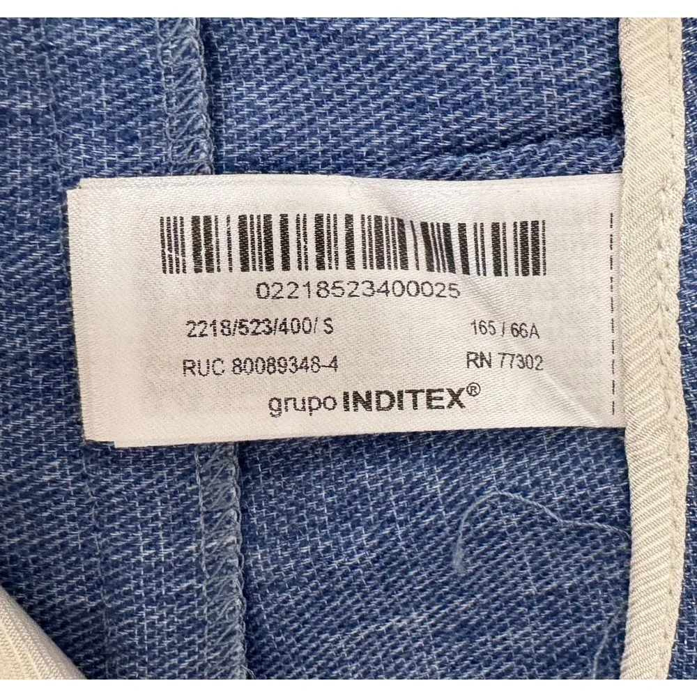 Zara Trousers sz S Blue Metallic Linen Blend High Waist Straight Leg
